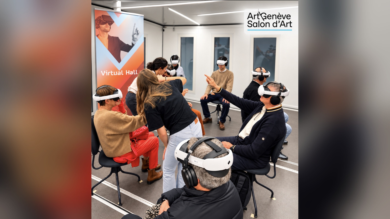 Visitors discovering Virtual Hall® with virtual reality headsets at Art Genève 2025.