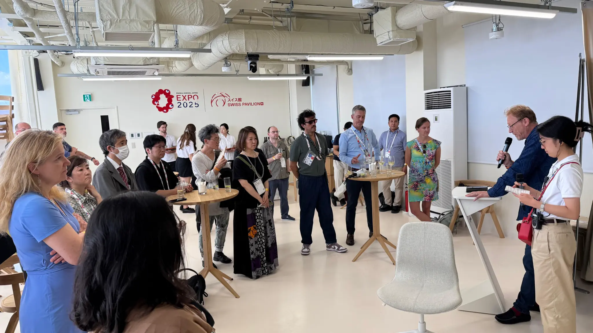 Guests gathered for the presentation of Virtual Hall at the Swiss Pavilion of Expo 2025 Osaka.